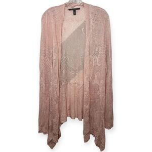 White House Black Market Pink Open Knit Cardigan  Drape Front Lightweight Sz L